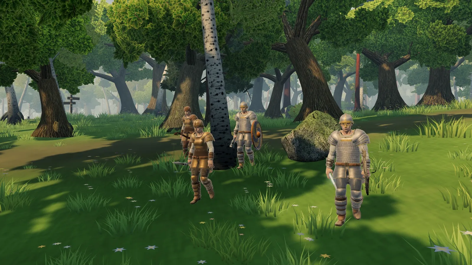 Four heroes together in the forest
